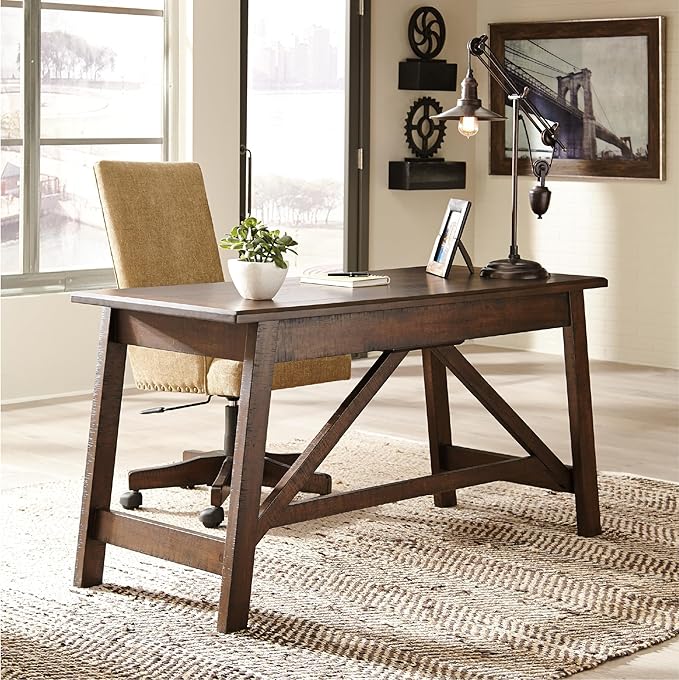 Signature Design by Ashley Baldridge Home Office Desk Rustic Industrial Desk With Drawers Wood Construction Smooth-Gliding Storage for Workspaces Ideal Office Desk for Home Offices Brown