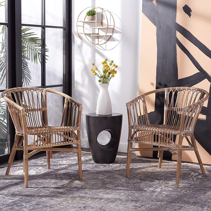 Safavieh Home Adriana Coastal Grey White Wash Rattan (Set of 2) Accent Chair (ACH6505D-SET2)