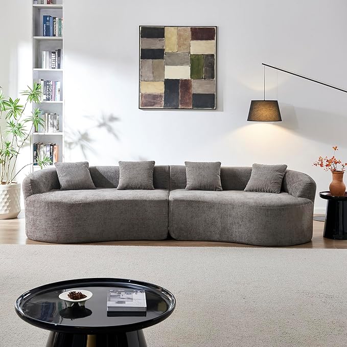 KEIKI 111 Oversized Curved Chenille Sofa Couch Modern High-Density Foam Cloud Sectional No Assembly Boneless Design with Soft Pillow Back Perfect for Open Living &amp Entertaining Guests
