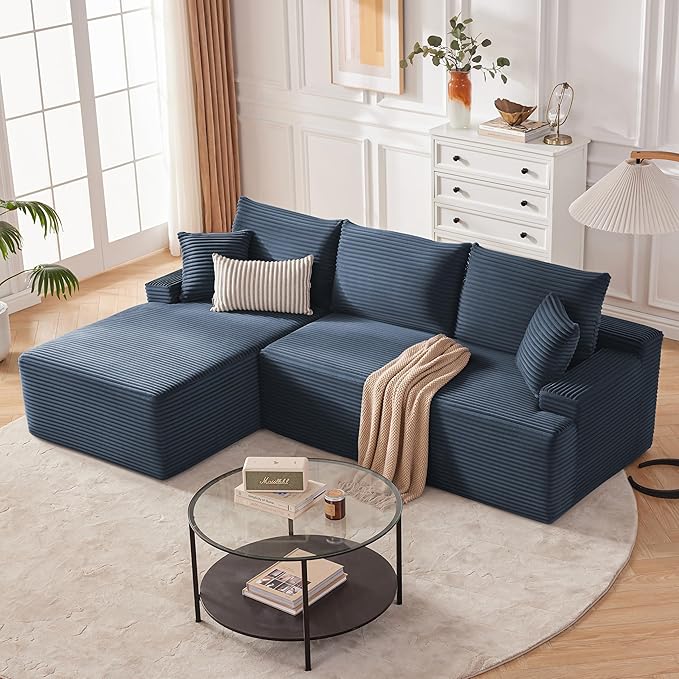 Cloud Sectional Couch Boneless Sofa for Living Room Modular Sectional Sofa with Deep Seat Fluffy Comfy Couch with L-Shaped Chaise No Assembly Required Navy Blue