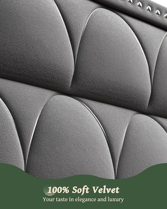 Queen Size Bed Frame with 56 Headboard - Velvet Upholstered Wingback Platform Bed Frame Noise Free Sturdy Wooden Slat Support (Deep Gray Queen)