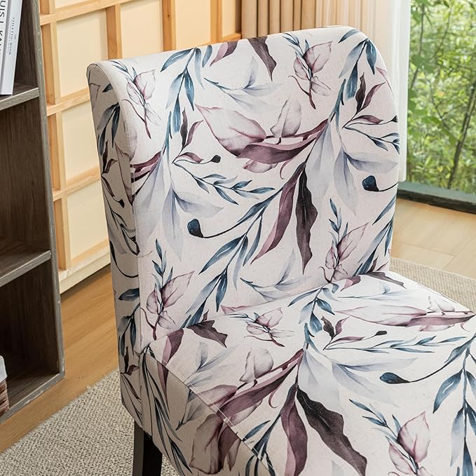 Knocbel Upholstered Accent Armless Chair Living Room Fabric Lounge Chair with Solid Wood Frame &amp Legs (Purple Floral)