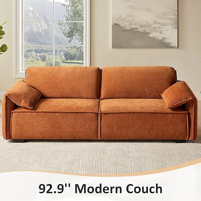 VANOMi 92.9 Sofa Couch for Living Room Modern Comfy 3-Seater Cloud Sofas Chenille Small Couches for Small Spaces Upholstered Deep Seat Couch for Bedroom Apartment (Curry)