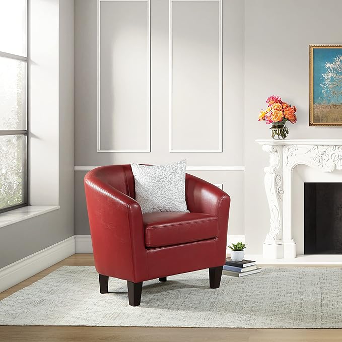OSP Home Furnishings Ethan Tub Accent Chair with Dark Espresso Wood Legs Cranberry Faux Leather