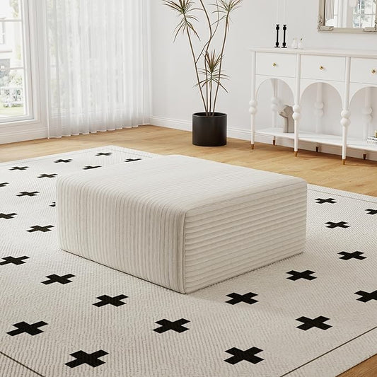 27 Sofa Ottoman Corduroy Upholstered Deep Seat Comfy Cloud Couch with Movable Ottoman DIY Combination No Assembly Required White