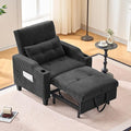 3 in 1 Convertible Sleeper Chair Corduroy Single Sleeper Sofa Bed Pull Out Sofa Bed Chair with Adjustable Backrest &amp Side Pockets for Living Room Black