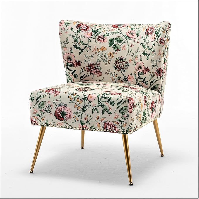 Thia Armless Accent Chair for Living Room Elegant Seat with Nailhead Trim Gold Metal Legs and Comfortable Curved Back 28 D x 25 W x 29.5 H 03 Floral Print
