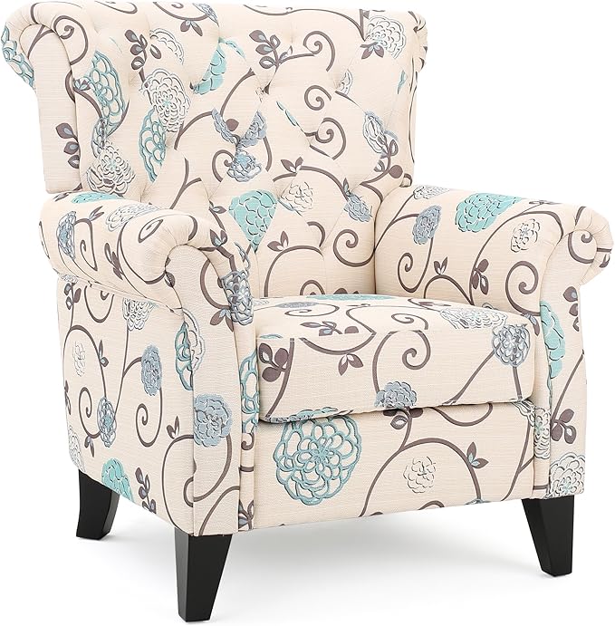 Accent Chairs with Arms for Living Room Bedroom Tufted Club Chair Deco Teal Floral Upholstery