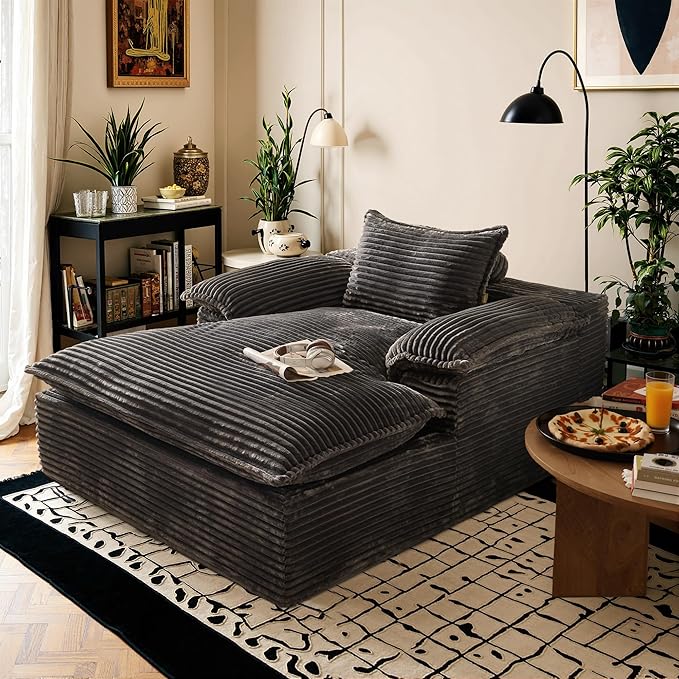 ovios 67 Boneless Lounge Chaise with Cloud Plush Sofa Bed No Assembly Required Fluffy Modern Sleeper Single Chair for Indoor Living Room Bedroom Reading (Grey (Plush Corduroy Fabric)) | No Assembly
