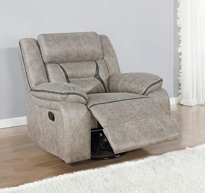 Coaster Home Furnishings - Greer - Leatherette Upholstered Swivel Glider Recliner Chair with Pocket Coil Cushions - Living Room - 41-Inch - Taupe - 651353