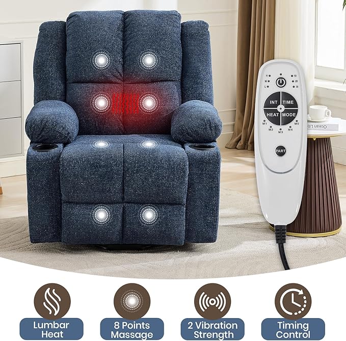 Oversized Power Lift Recliner Chair for Elderly with Vibration Massage and Lumbar Heating150°Adjustable Lay Flat Lift Chair Electric Recliner ChairsStand Assist for Living RoomDark Blue