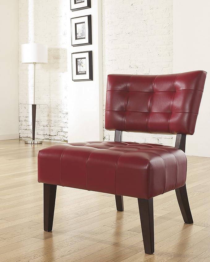 Roundhill Furniture Blended Leather Tufted Accent Chair with Oversized Seating Red