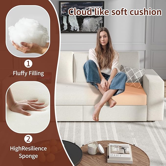 Maupvit 75” Loveseat Sofa with 2 Drawers USB &amp Type-C Charging Port Comfortable Linen Living Room Couch with Small Table Board Upholstered Small Settee Fits Bedroom OfficeBeige