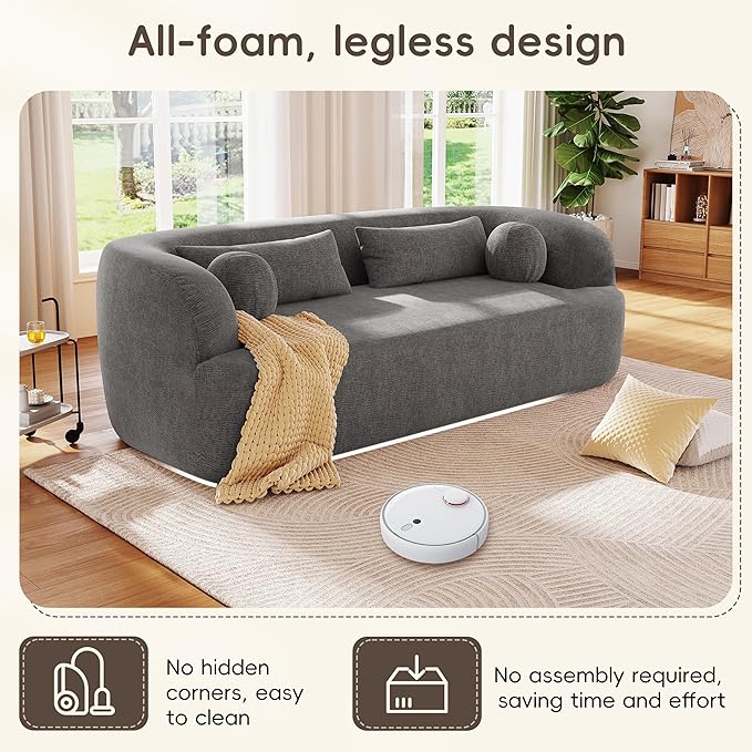 86 Curved Cloud Couch Curved SofaBoneless Couch Upholstered Sofa with Pillows No Assembly NeedChenille with High-Density Foam 3-Seater Luxury Modern Compressed SofaGray