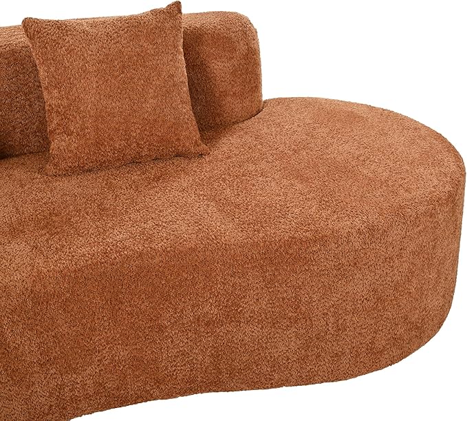 132 Modern Sectional Sofa with Curved Design 2-Piece Chenille Fabric Modular Couch with 4 Pillows Plush Sponge &amp Spring Cushion Large Sponge Modular Sofa for Living Room (Orange-07)