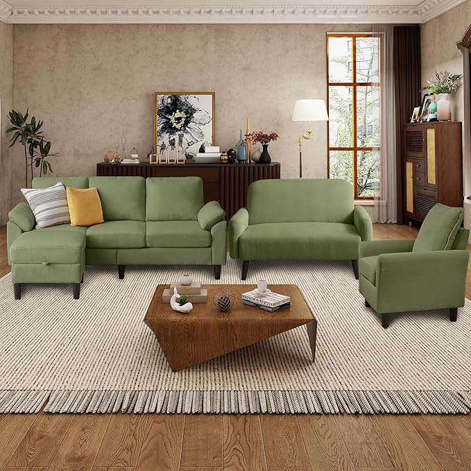 4 Pieces Corduroy Living Room Sets with Sofa Ottoman Loveseat and Chair