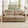 JULYFOX Button Tufted Fabric Couch 8 inch Overstuffed 24 inch Extra Deep Seat Button Tufted Back Mid Century Mordern Sectional Sofa Ottoman for Small Spaces (Camel)