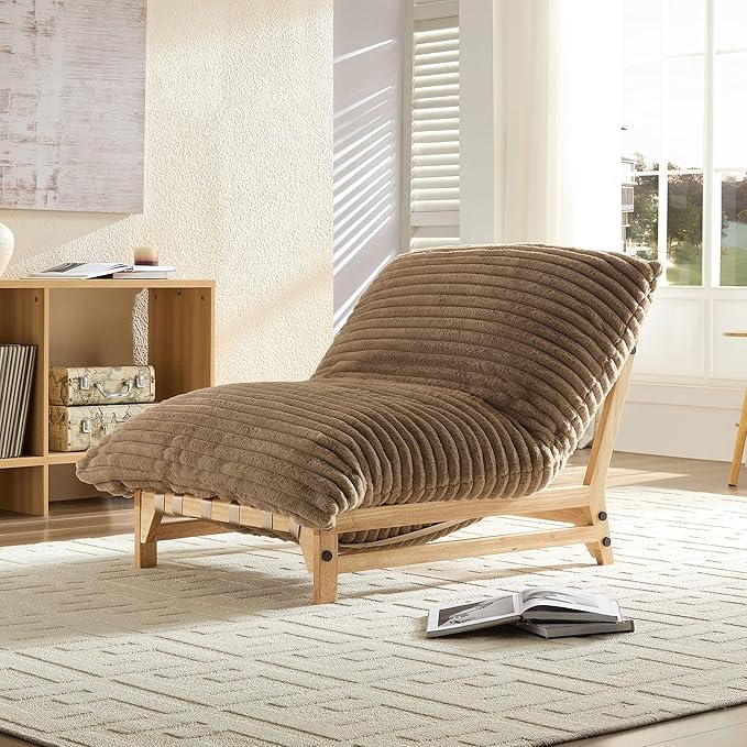 KEIKI 36 Corduroy Accent Armless Lazy Sofa Chair with Cushion Back Upholstered Modern Oversized Casual Single Sofa Chair Easy Assembly for Living Room and Bedroom Apartment Brown