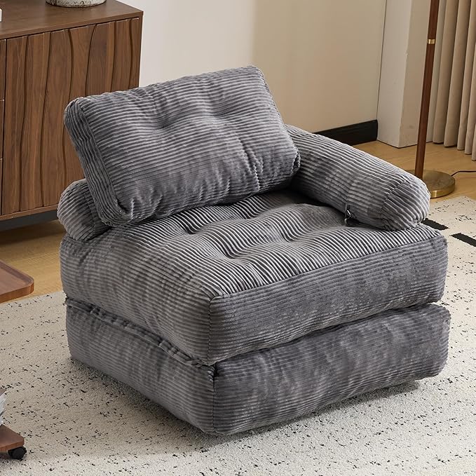 Folding Sofa Bed with ArmrestConvertible Sleeper Chair for Adults Folding Sofa Bed Foam Filling Couch with PillowSleeper Chairs Single Size Floor MattressGrey