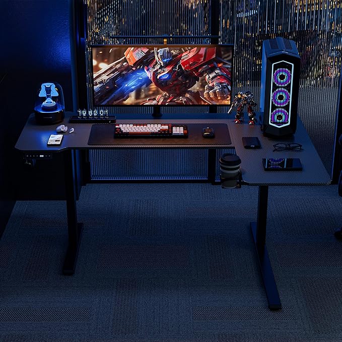51 Reversiable L-Shaped Electric Standing Desk Adjustable Height Gaming Stand Up Corner Desk Sit Stand Home Office Computer Desk with Splice BoardBlack Carbon Top
