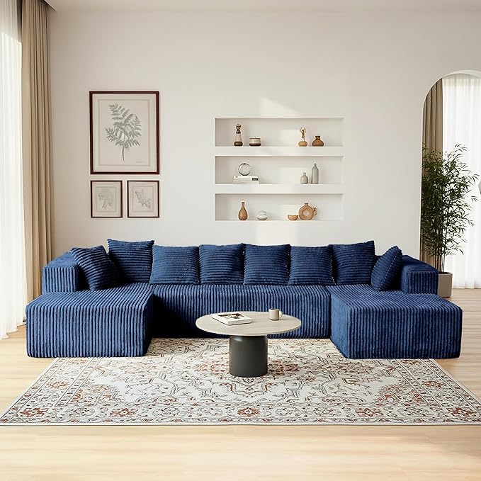 Cloud U-Shaped Sectional Couch130 Modular Boneless Couch for Living RoomModern 4 Seat Corduroy Sofa with ChaiseDeep SeatNo Assembly Required (Blue)