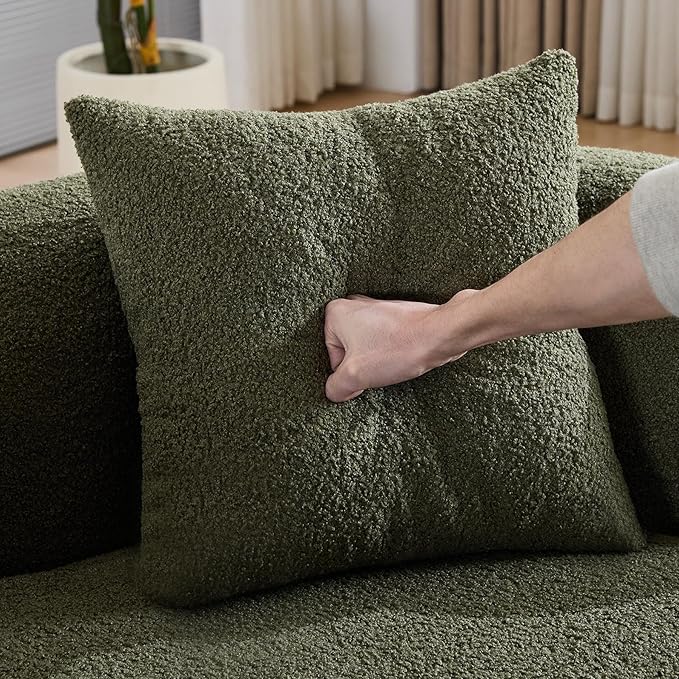 67 Curved Loveseat Sofa with 2 Pillows Boneless Curved Couch with Round Armrest Cloud Sofa for Living Room Bedroom Small Spaces Teddy Modern Compressed No Assembly (Green)