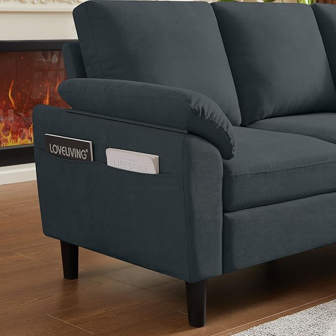 79 Convertible Sectional Sofa Small L Shaped 3-Seat Couch with Reversible Chaise Modern Linen Sofas Couches for Living Room Apartment and Small Space Dark Grey