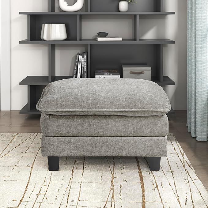 Lexicon Chenille Upholstered Rectangle Ottoman Foot Stool Black Faux Wood Feet Durable Frame Large Padded Modular Sectional Couch Add Ons for Living Room Bedroom Assembly Required Dark Pewter