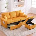 L Shaped Sectional Sofa with Storage &amp Movable Ottoman 76 Corduroy 3 Seater Sectional Couch with USB Charging Cup Holder &amp LED Light Couches for Living Room Mustard Yellow