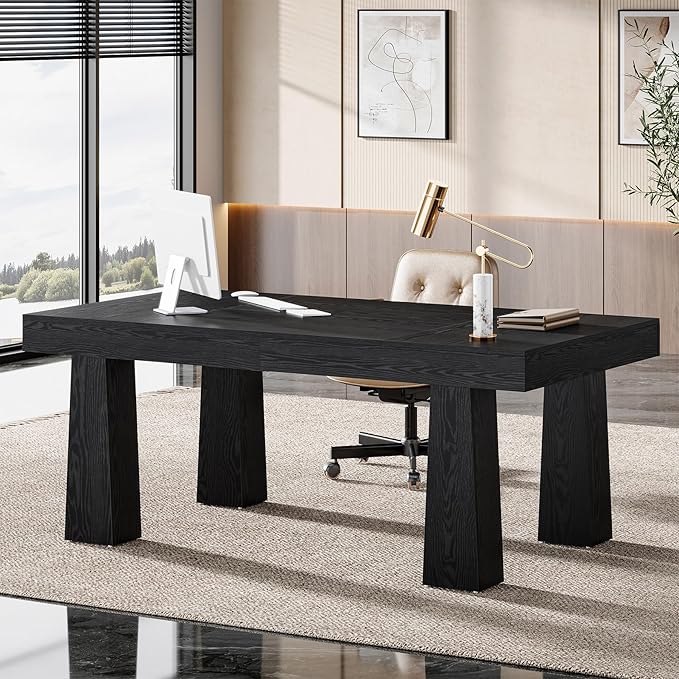 Tribesigns 63-Inch Executive Computer Desk Modern Industrial Home Office Desk with Heavy Duty Tapered Legs Spacious Workstation for Office Black Simple Modern Writing Table