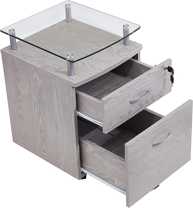2 Drawer Small File Cabinet with Lock Under Desk Locking Storage Drawers Organizer for Home Filing CabinetsOffice FurnitureGray