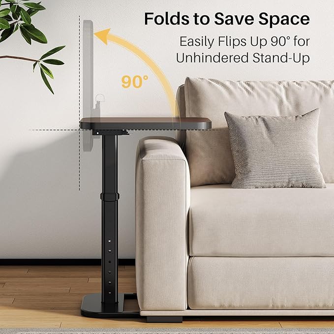 Adjustable Height TV Tray Table with Bumper Rounded Corner Design &amp Flip-top Side Table for Bedroom Living Room Bathroom and Study End Table for Eating Dinner or Laptop Espresso