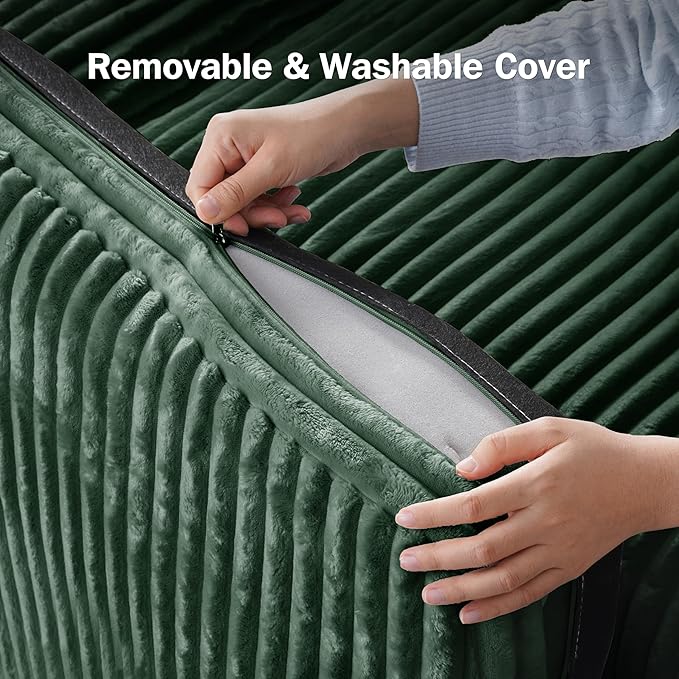 Sunny Heart 91 Plush Corduroy L Shaped Sectional Sleeper Sofa Bed with Pull Out Bed Reclining Backrest Reversible Storage Chaise USB Ports Cup Holders Tool Free AssemblyForest Green