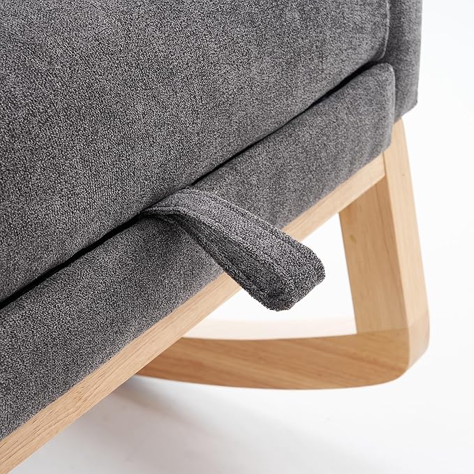 Rocking Chair with Foot Rest Nursery Glider Teddy Gliding Rocking Chair with Retractable Footrest Rubber Wood Legs Side Pocket High Back &amp Wide Seat Nursing Chair for Living Room (Gray)
