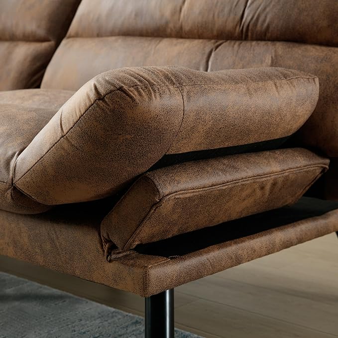 70 Modern Microsuede Convertible Folding Futon Couch Sofa Bed Adjustable Pillow Top Arm Memory Foam Couch Double Loveseat Sofa for Compact Living SpaceDormGame StudioApartmentBedroom (Coffee)