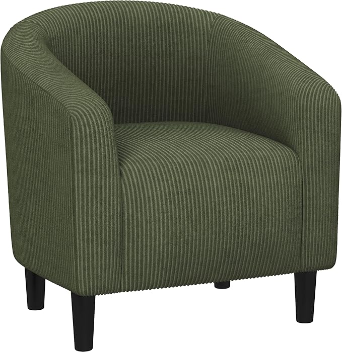 Yaheetech Accent Barrel Chair Corduroy Fabric Club Chair Furry Sherpa Elegant Armchair with Cozy Soft Padded Suitable for Living Room Bedroom Reception Room Office Dark Green