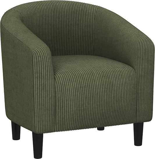 Yaheetech Accent Barrel Chair Corduroy Fabric Club Chair Furry Sherpa Elegant Armchair with Cozy Soft Padded Suitable for Living Room Bedroom Reception Room Office Dark Green