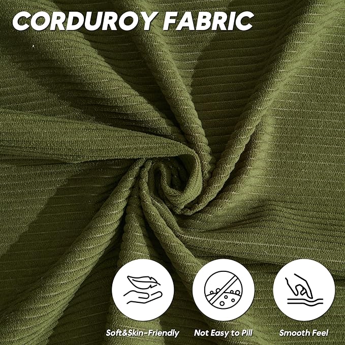 L Shaped Convertible Modular Sofa Bed with Cylindrical Pillow &amp Reversible Chaise Corduroy Folding Floor Sofa Couch Bed with Fixed-Shape Frame &amp Storage Pocket for Living Room Green