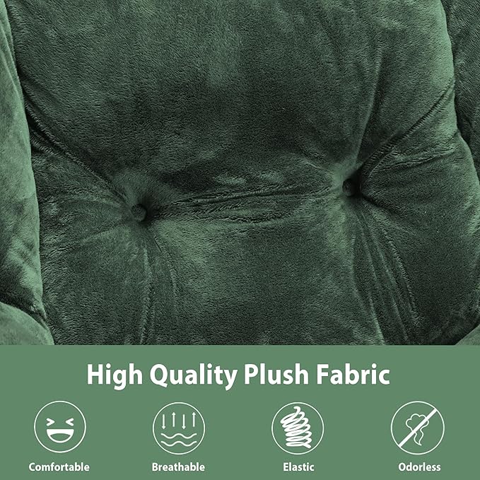 Lazy Chair with Folding Ottoman Accent Chair Plush Upholstered with Metal Structure and Non-Slip Pads Sofa Armchair with Footrest and Side Storage Bag for Dorm Room Office Green