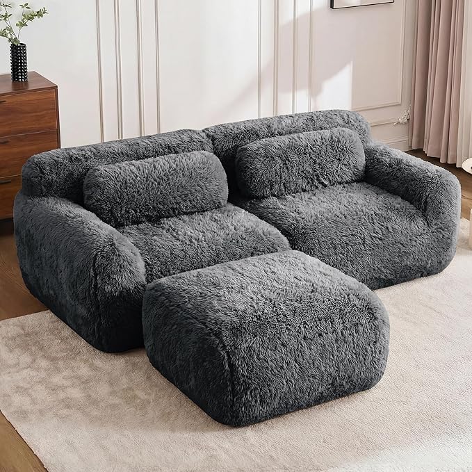 Boneless Couch Modular Sectional Sofa Comfy Cloud Couch No Assembly L Shaped Couches 80.4 Modern Sectional Couches for Living Room Deep Seat Loveseat Sofa Floor Sofas Anti-SlipGray