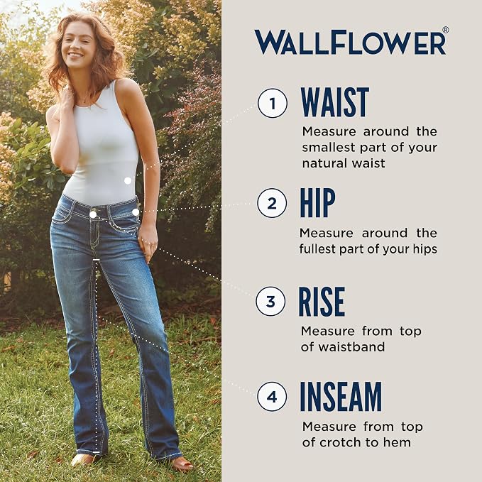 WallFlower Luscious Curvy Bootcut Jeans for Women Mid-Rise Insta Stretch Denim Size-Inclusive Juniors Jeans