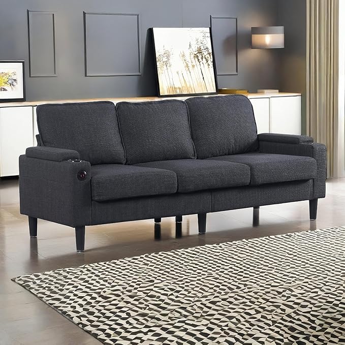 WDYLWFHW78'' Sectional Sofa Couches for Living Room 3 Seat L-Shaped Couch with Storage Ottoman Upholstered L Shaped Sofas with Footrest &amp Cup Holder &amp USB for Apartment Bedroom (Black)