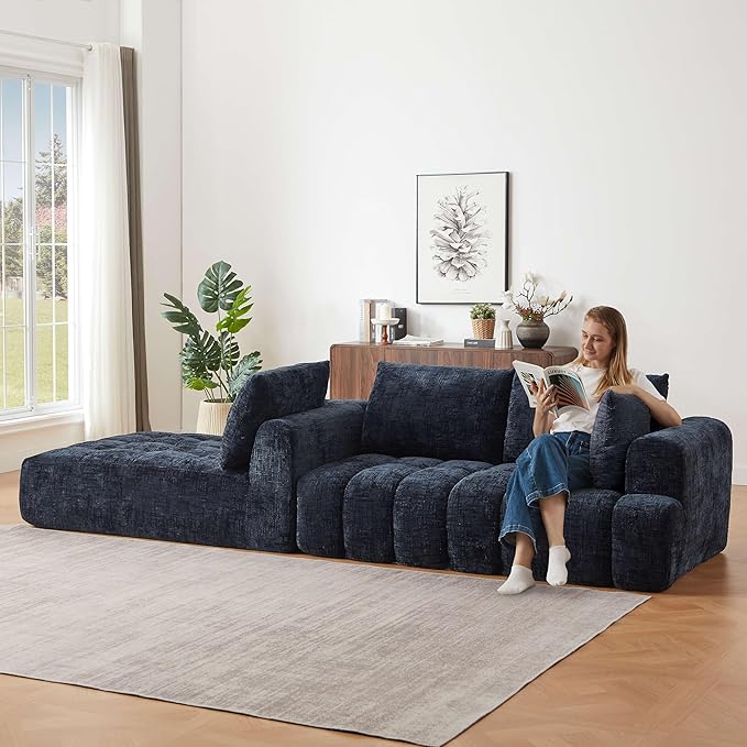 108'' Modular Sectional Cloud Couch L-Shape Boneless Couch for Living Room with Deep Seat Comfy Sleeper Sofa for Living Room Apartment Reception Spaces No Assembly Required Blue