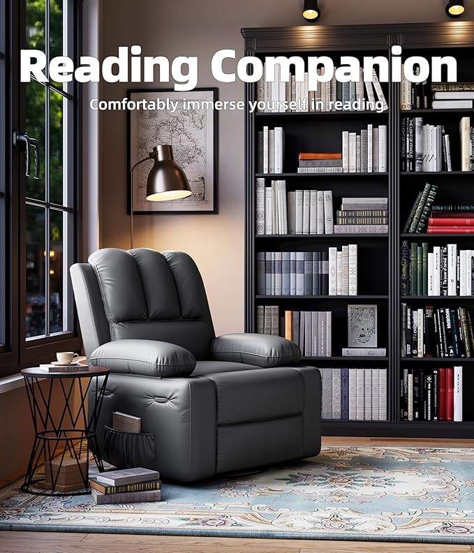 GarveeHome Recliner Chairs Classic Manual Leather Recliner Home Theater Seating with Lumbar &amp Arms Support for Living Room Bedroom and Nursery (Grey-27)