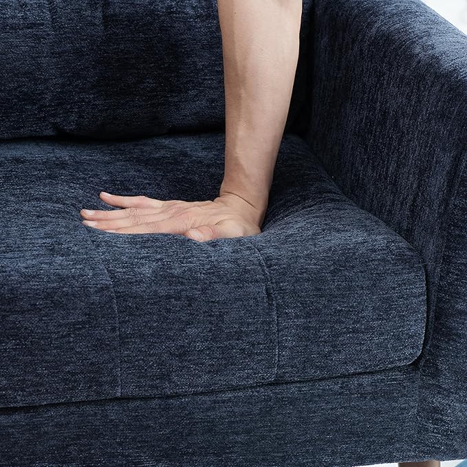 Modern Accent Chair Chenille Upholstered Arm Chair with Pillow Comfy Soft Padded Chair Fabric Single Sofa Chair Reading Accent Chair for Living Room Bedroom Dark Blue