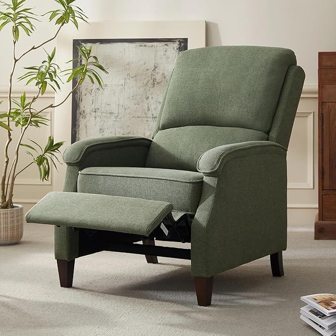 VKNOW Recliner Chair Fabric Recliner with Soft Armrest Home Theater Seating with Adjustable Push Back and Lumbar Support Single Sofa for Adults Lounge Chair for Living Room Bedroom（Green）