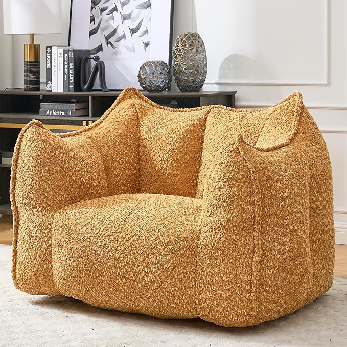 BROVAVE 47 Upholstered Lounge ChairChenille Single Sofa ChairBean Bag Chair for Living RoomYellow