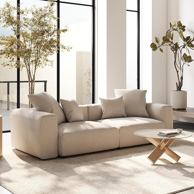 Modular Sectional Sofa 102.36inch Loveseat Sofa Corduroy Fabric Upholstered Couch with 4 Pillows Beige Sofa Couches for Living Room Office Apartment