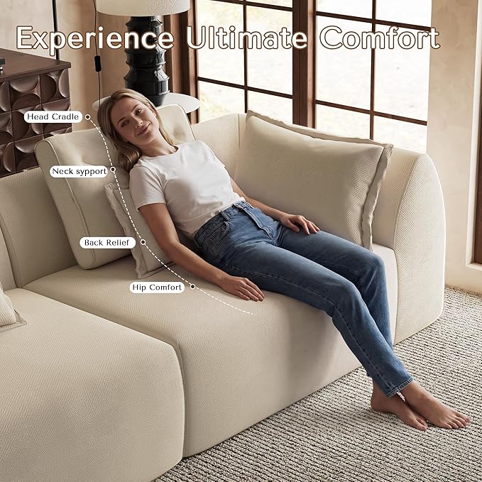 100 Oversized Sectional Sofa Chenille 3 Seater Couch Large Boneless Couch Sectional with Deep Seat Modern Cloud Sofa for Living Room Bedroom No Assembly Required Beige White