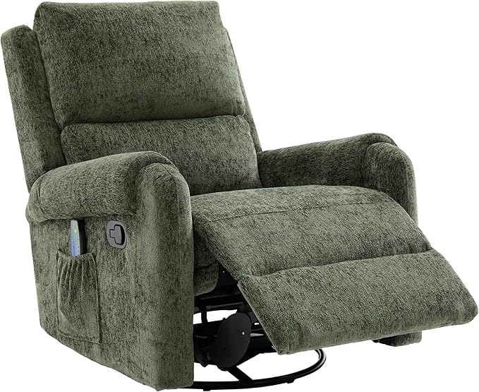 Christopher Knight Home Harper Massage Recliner Chair with 8 Modes Chenille Upholstered Recliner Sofa Swivel Massage Chair with a Side Storage Pocket for Living Room/Bedroom Head Support Green